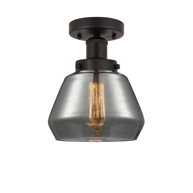 Plafonnier semi-encastré en verre Cahn, Plaqué couleur fumée, Bronze huilé