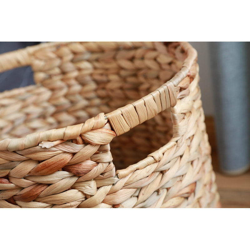 Large Round Handwoven Water Hyacinth Wicker Basket with Handles