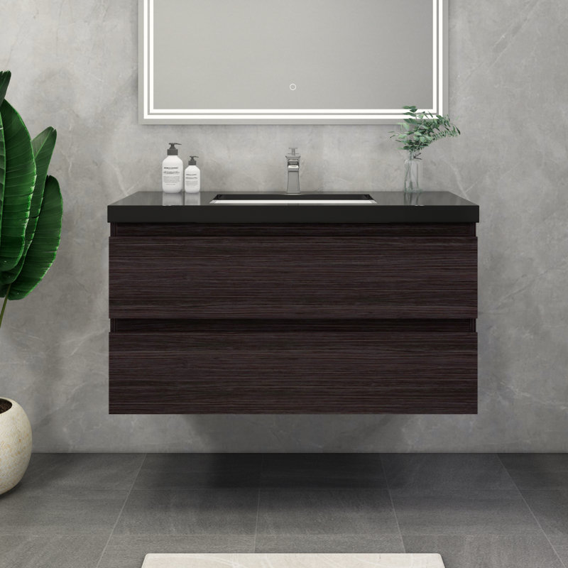 Castin 42" Wall-Mounted Single Bathroom Vanity Set, Dark Gray Oak