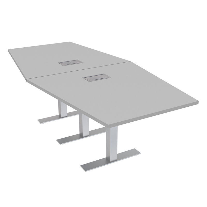 Table de conférence hexagonale avec bases en T et module d'alimentation, Gris clair, H 30 po x L 96 po x l 48 po