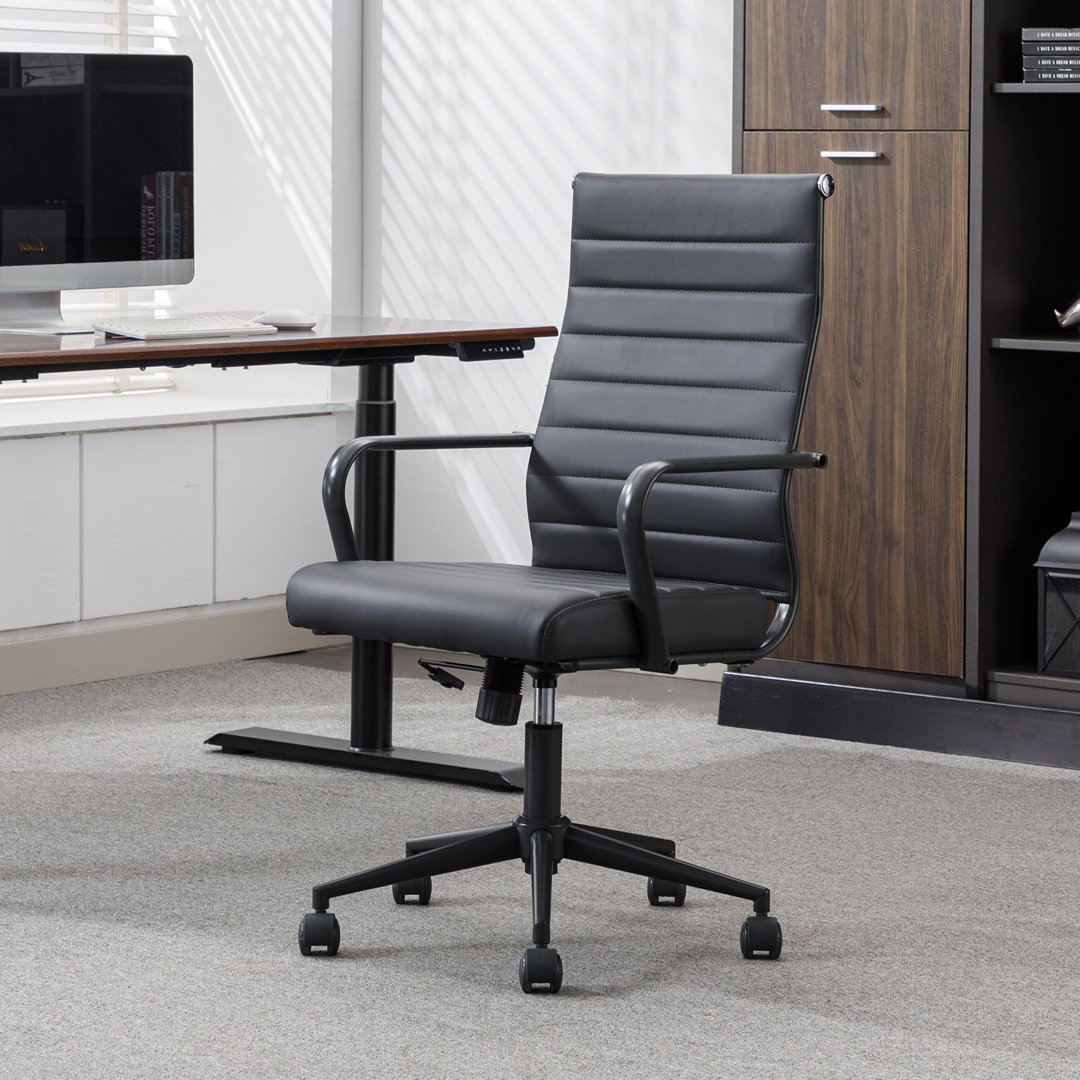 Amaiia Mid-back Ribbed Upholstered Swivel Leather Ergonomic Office Desk Chair, Conference Chair Ivy Bronx Color 