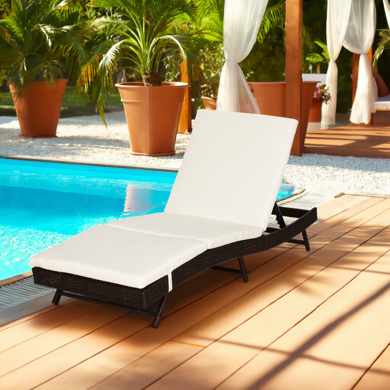 Adjustable Outdoor Chaise Lounge Chair Recliner with Cushions and PE Rattan Accents