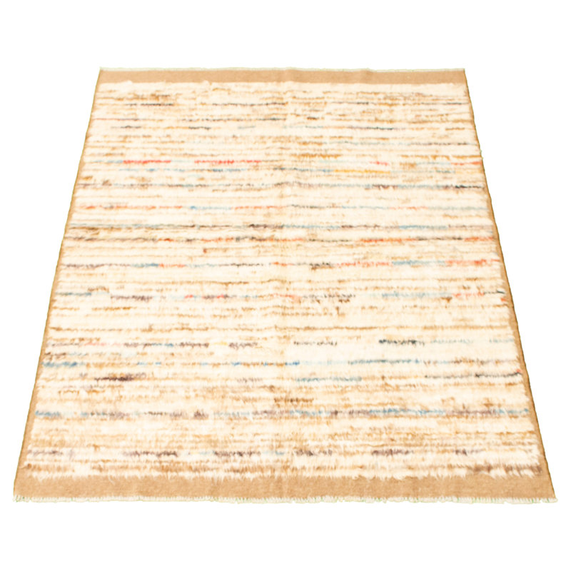 Tapis décoratif de laine brun clair de conception unique noué à la main New Age 5 pi 8 po x 7 pi 1 po ceili