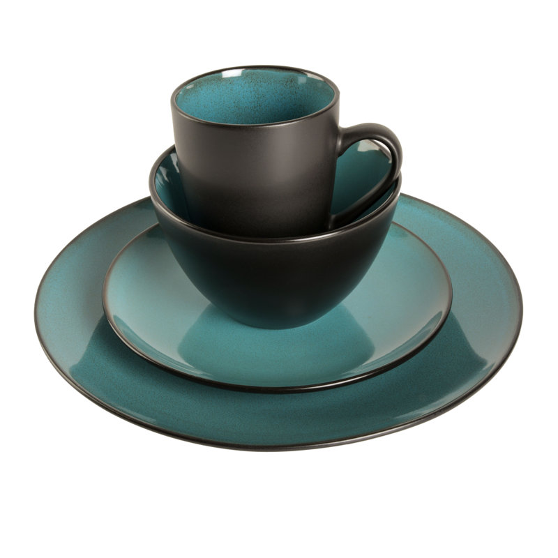 Teal Porcelain Square Dinnerware Set, Service for 4