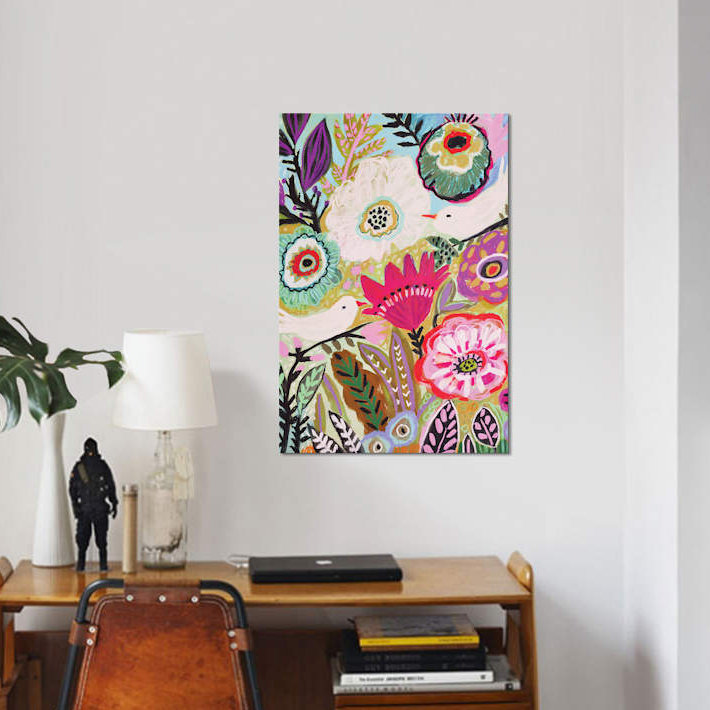 « jardin oiseaux i », impression sur toile, H 40 po x l 26 po x P 1,5 po, Toile tendue, Pas de tapis