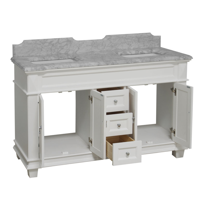 Ensemble de meuble-lavabo double 60 po Ensa, Blanc, Marbre de Carrare