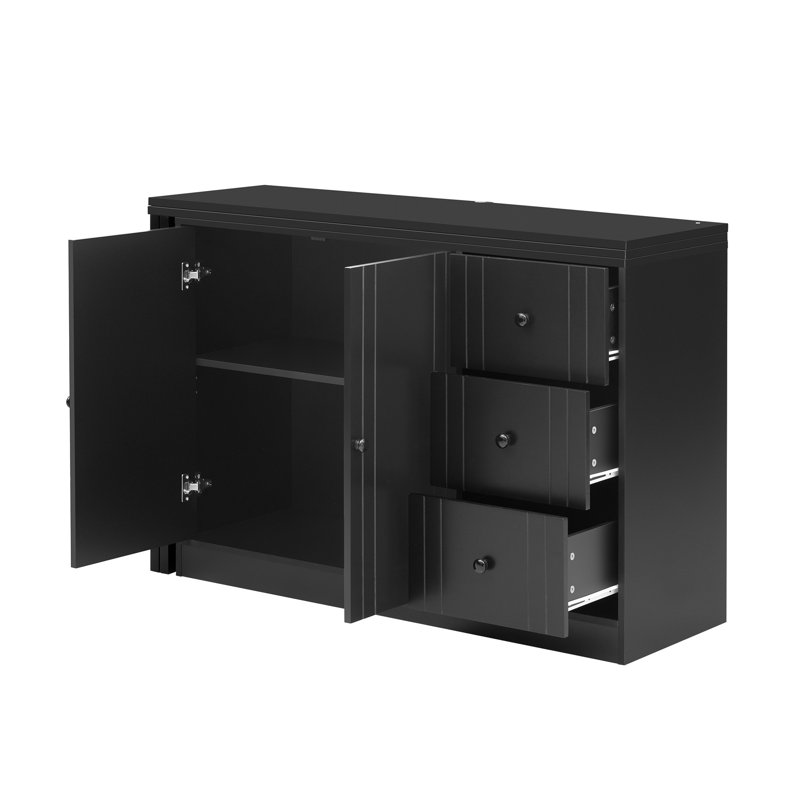 Buffet innovant qui se transforme sans effort en table de salle à manger et plateau coulissant réglable pour une utilisation flexible