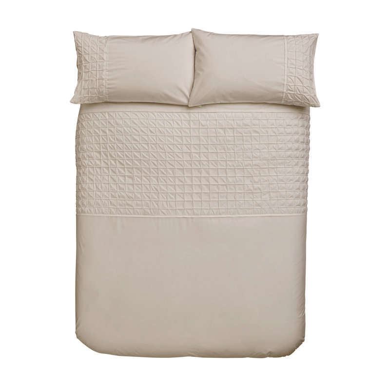 Origami 200 TC Duvet Cover Set, Kingsize Duvet Cover + 2 Standard Pillowcases, Stone