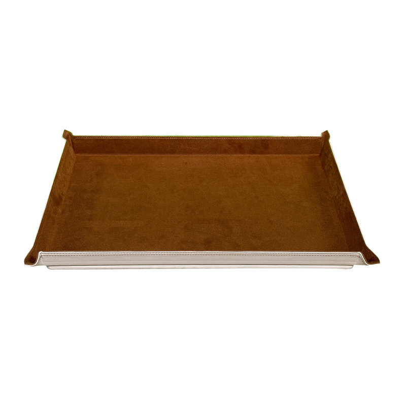Leather Clutter & Wardrobe Jewelry Display Tray, Ivory/Brown