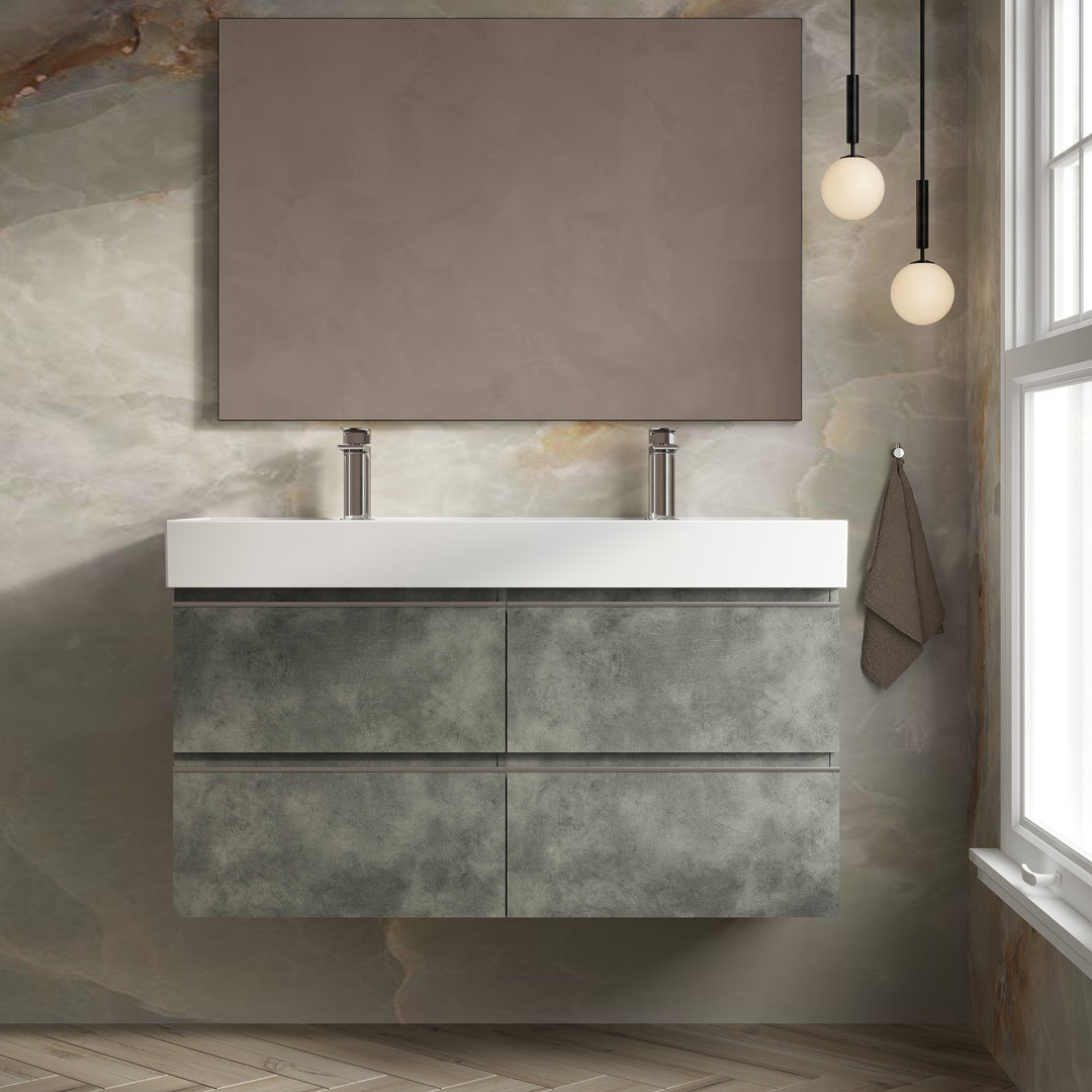 Billylee 1200mm Wall Hung Vanity Unit With 2 Tap Hole Veneto Basin - Cemento
