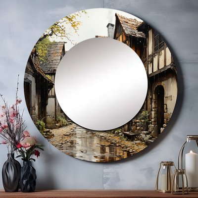 Sharoll Suède, Visby, médiévale charme - Suède, miroir mural rond brun, impression sur métal