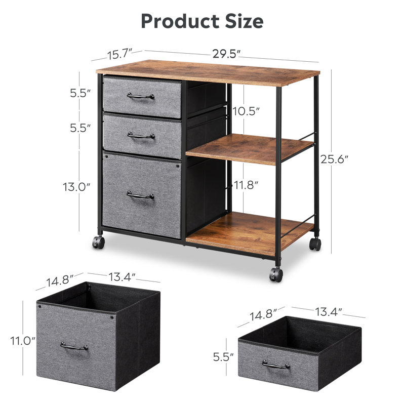 65.02cm H x 74.93cm W Printer Stand with Wheels, Brown/Grey