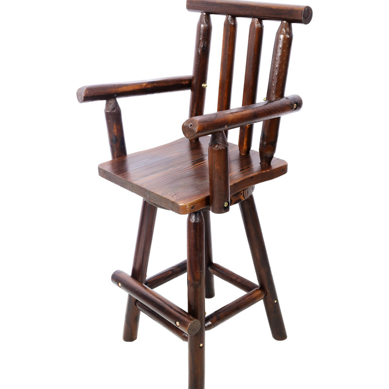 Tabouret de salle à manger en bois de sapin de style rustique avec accoudoir et pivotant à 360 ° pour diverses occasions Repose-pieds de bistro d'une capacité de 330 lb