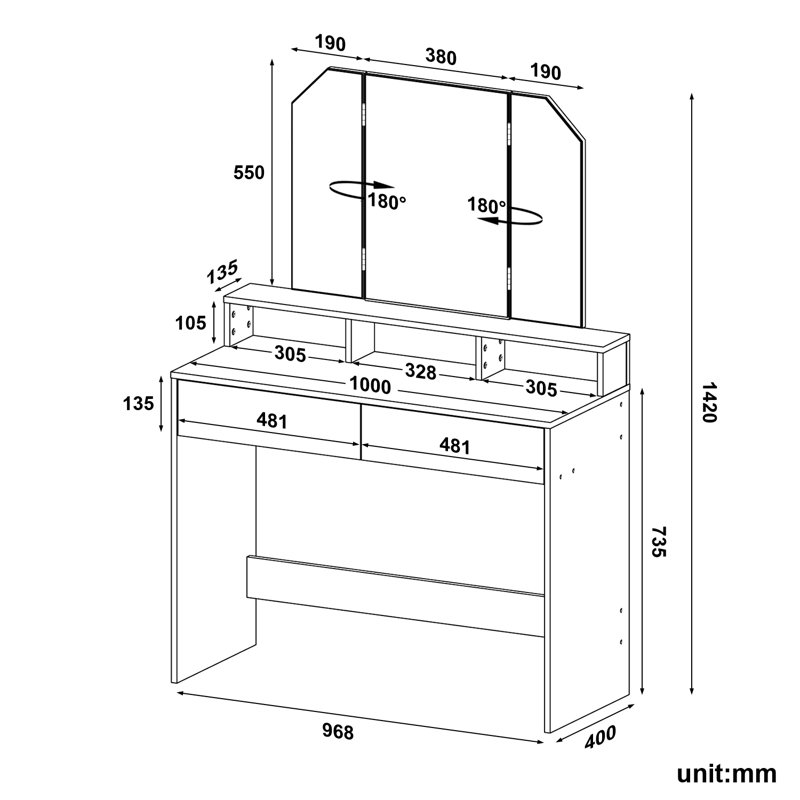 Sesto Dressing Table with Mirror