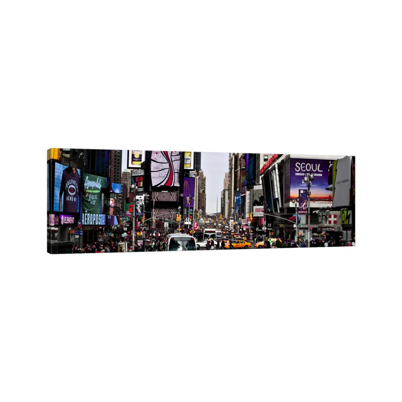 New York Panoramic Skyline Cityscape (Times Square - Day) - Wrapped Canvas Panoramic Print