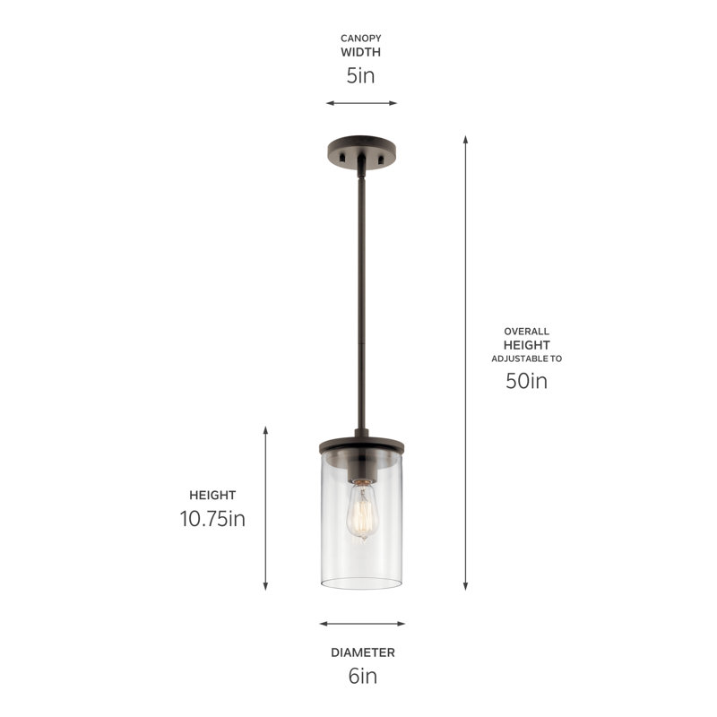Luminaire suspendu simple en bronze 1 lumière Crosby avec abat-jour en verre transparent, Bronze vieilli