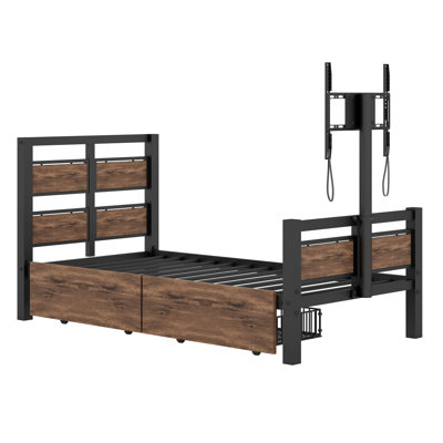 Fujita Twin Size Metal Platform Bed With Two Drawers And Rotatable TV Stand -  17 Stories, 666C3D31AC1E43D1B22E5B20A63BEDDC