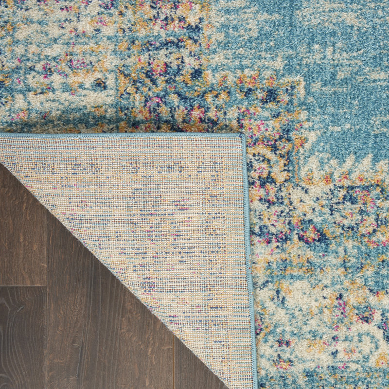 Tapis oriental bleu clair / ivoire Abbate, Tapis de couloir 1 pi 10 po x 6 pi