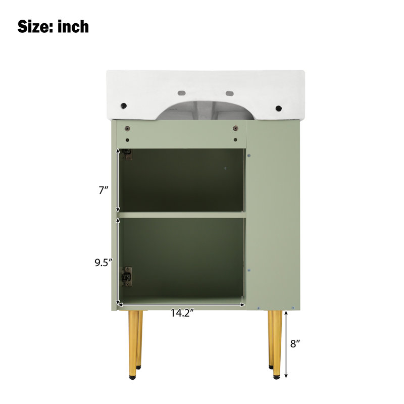 Meuble-lavabo simple 21,6 po avec lavabo simple en céramique et meuble de rangement latéral gauche