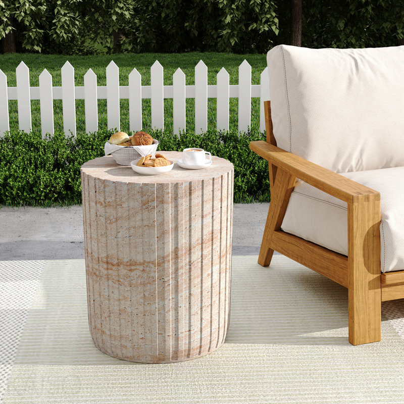 Outdoor/Indoor Lightweight Concrete Side Table,Travertine Finish