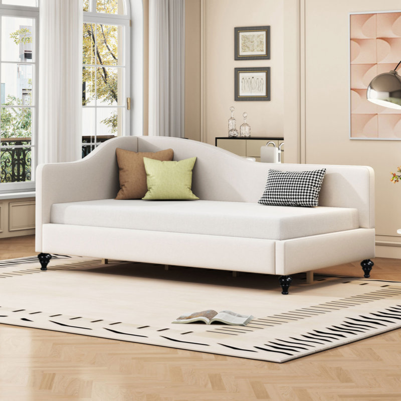 Lit de jour rembourré Alazhia, Lit simple, Beige