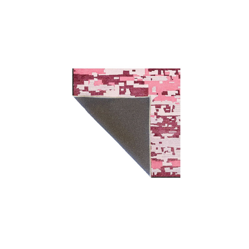 Tapis rose tissé lavable à la machine, Sous-tapis carré 3 pi 3 po inclus