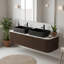 Meuble-lavabo mural 60 po avec 2 lavabos rectangulaires noirs en céramique et 2 tiroirs-1451306708