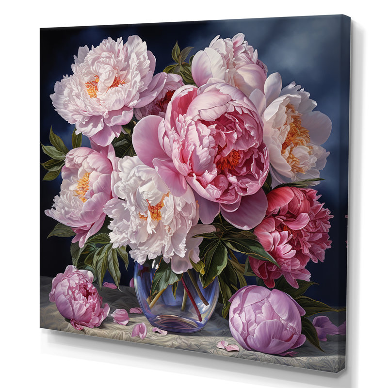 Reproduction d'art sur toile, "pivoines roses", H 16 po x l 16 po x P 1 po, Toile tendue