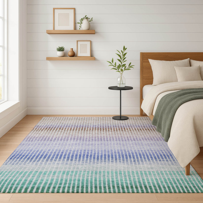 Premium Machine Washable Mayfield AMF2313 Stripes Rug, 3' x 5', Green