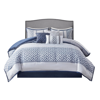 7 Piece Jacquard Comforter Set Navy