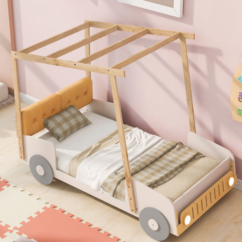 Wood Car Bed With Pillow, Ceiling Cloth