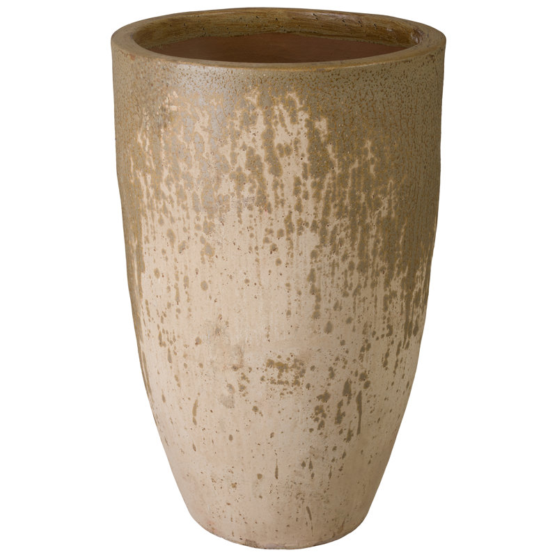 Antique Amber Ceramic Round Planter with Drainage Hole, 43" H x 27.5" W x 27.5" D