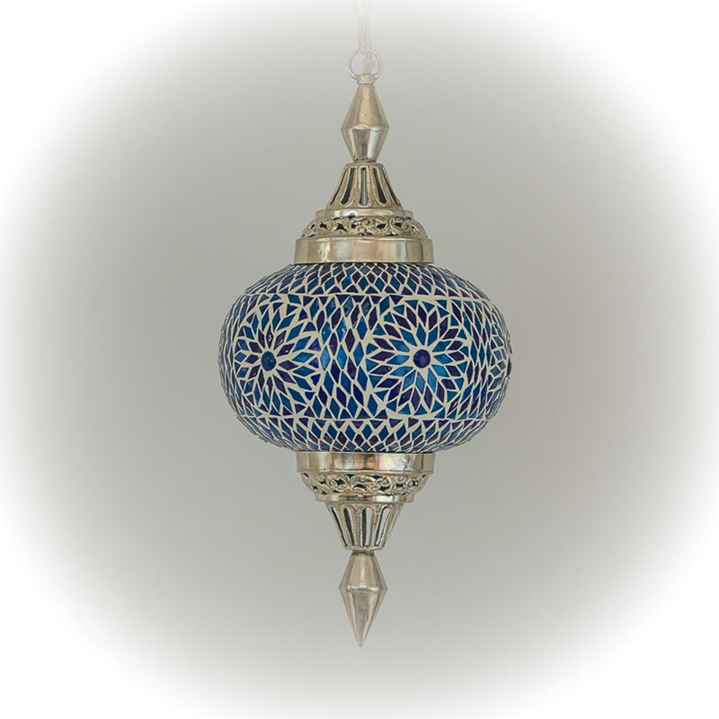 Chartier 1 - Light Chrome Lantern Pendant, Blue Turkish