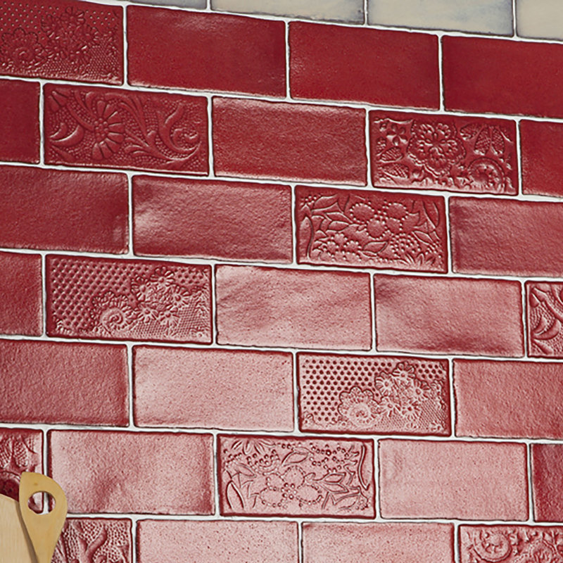 Antic Feelings 3" x 6" Ceramic Patterned Subway Tile, Feelings Red Moon