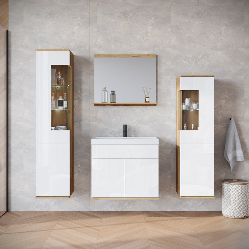 NIKITA Bathroom Furniture Suite, Wotan Oak/Gloss White