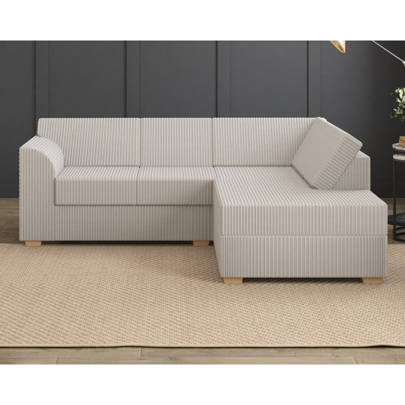 Modo L Shaped Sofa With Corner On The Right, Fixed Back, Jumbo Cord Stone, Stone Polyester