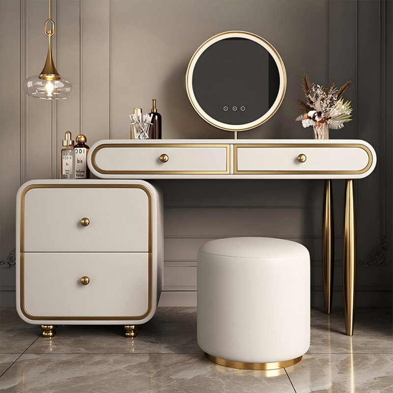 Coiffeuse avec miroir lumineux, 4 tiroirs, 1 chaise