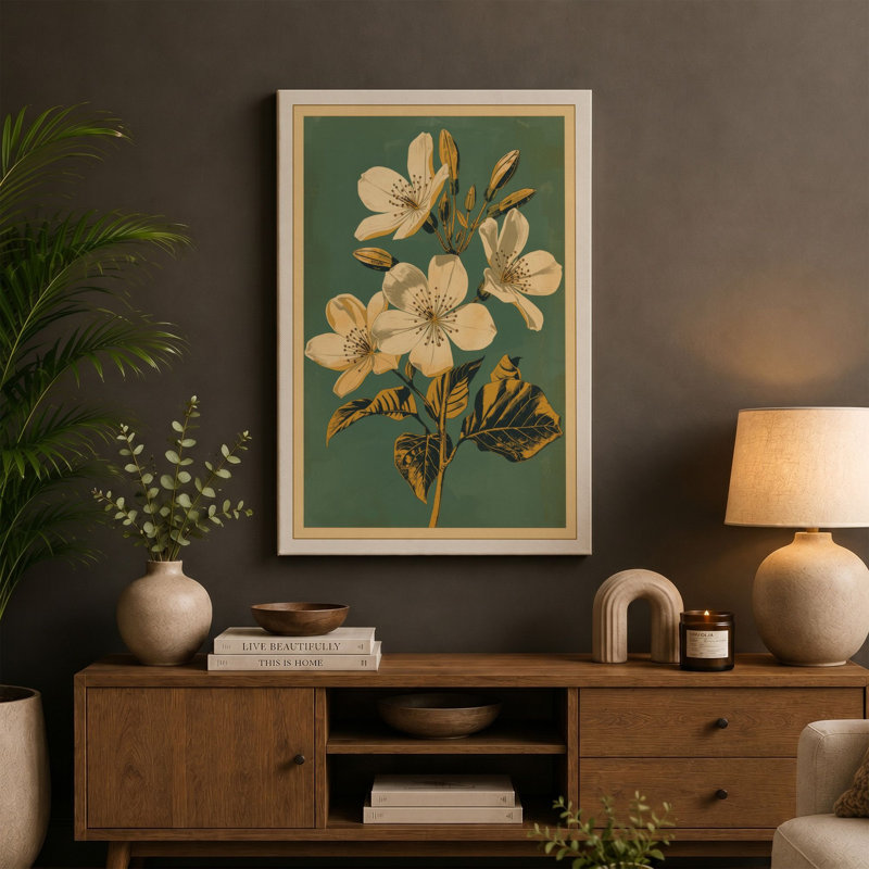 Pale Lily Study Botanical - Wrapped Canvas, 30x20 - 76.2 x 50.8 cm, Black Border