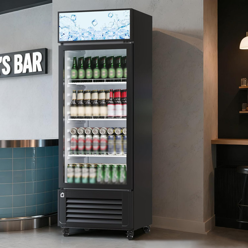 Réfrigérateur commercial pour boissons, réfrigérateur à une porte vitrée avec circulation à 360 °, sans givre, tablettes réglables, réfrigérateur à boissons
