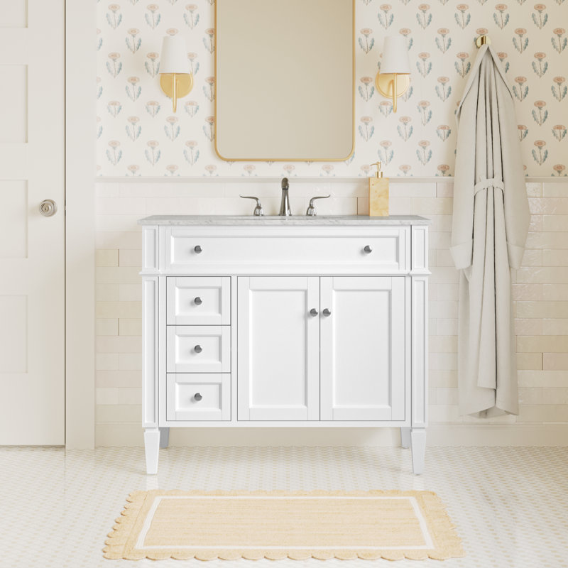 Rivers 40" Free-Standing Single Bathroom Vanity Set with Marble Vanity Top, White