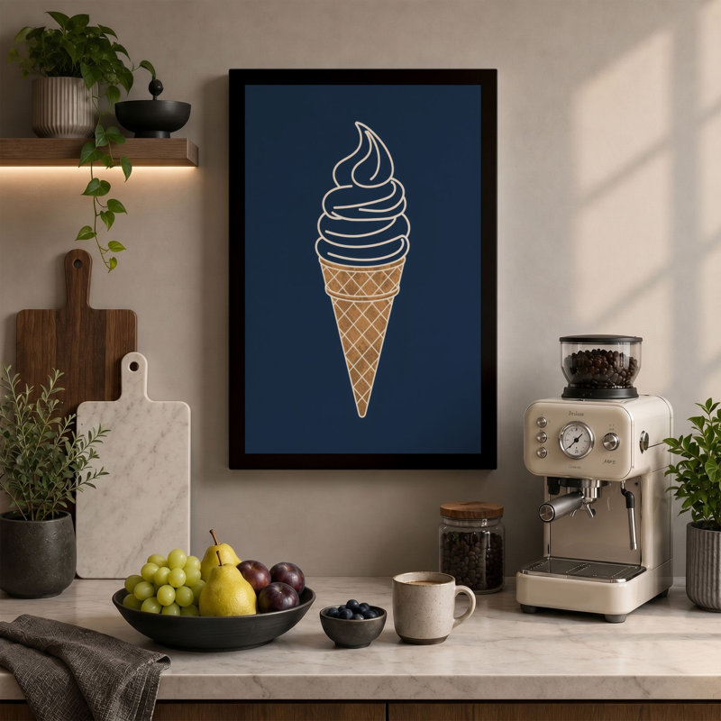 Soft-Serve Cone Minimalist 1 Piece Wrapped Canvas Wall Art, 18x12 - 45.7 x 30.5 cm, Cream Border