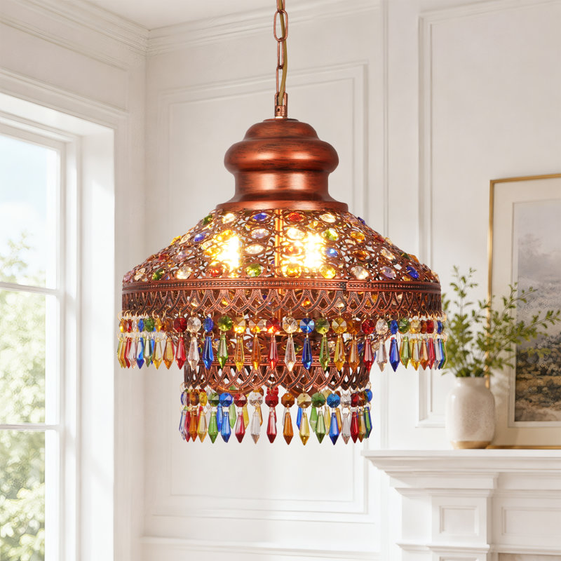 Vintage Coloured Crystal Tassel Pendant Light, Moroccan Home Decor Lamp With Bulbs