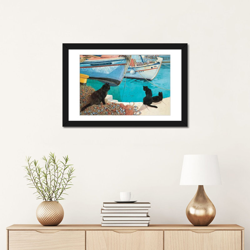 « looking the fish », impression sur toile, Blanc, Papier d'art encadré noir, H 16 po x l 24 po x P 1 po