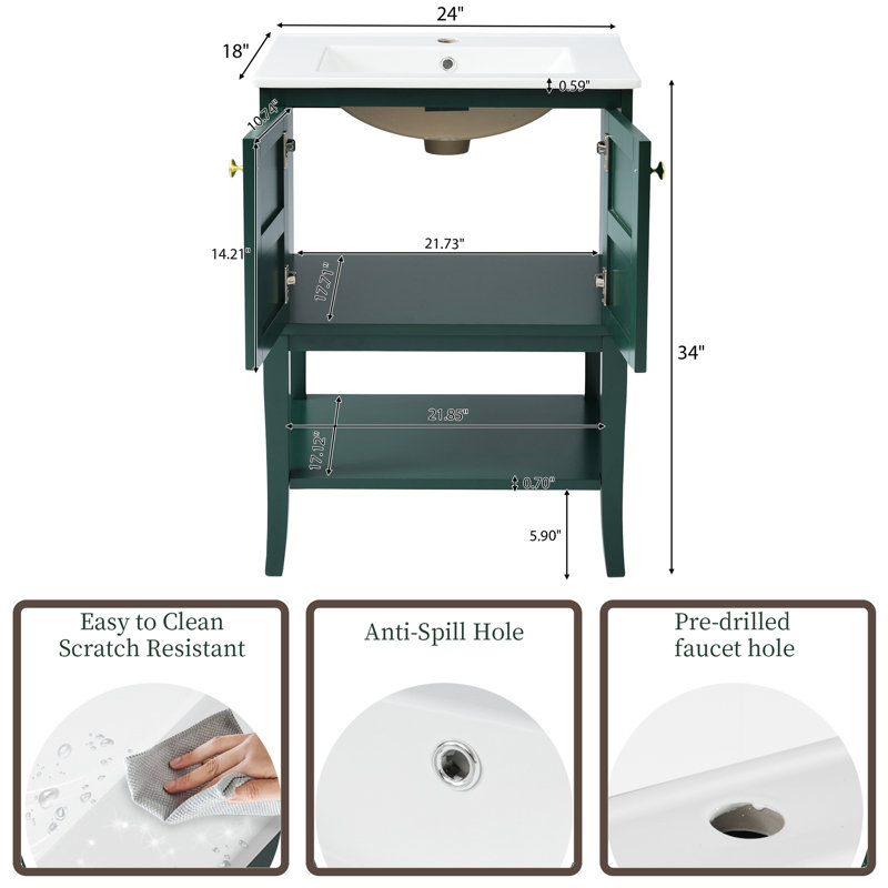 Ensemble de meuble-lavabo simple 24 po avec plateau en résine Tatiayana