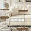 Canapé Chesterfield de 63 pouces en velours avec garniture cloutée, accoudoirs roulés et capitonnage à boutons, comprend 2 coussins, beige / blanc-1290478770
