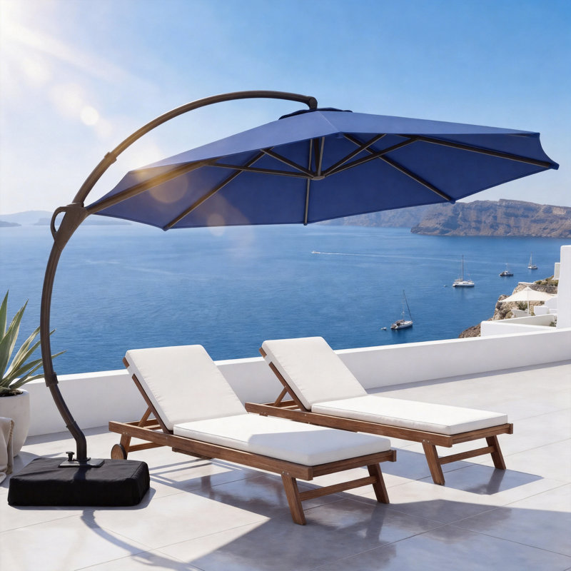 Kristy Aluminum Cantilever Umbrella with Base Included, Navy Blue, 108" H x 144" W x 144" D, Fabric Sandbag Base
