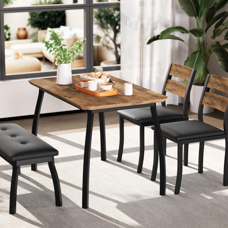 43" Dining Table Set for 4 with Bench & 2 Chairs, Industrial Wooden Dinette Set for Small Spaces, Brown, Brown/Black