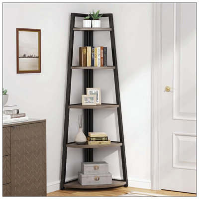 5-Tier Rustic Industrial Corner Shelf Stand