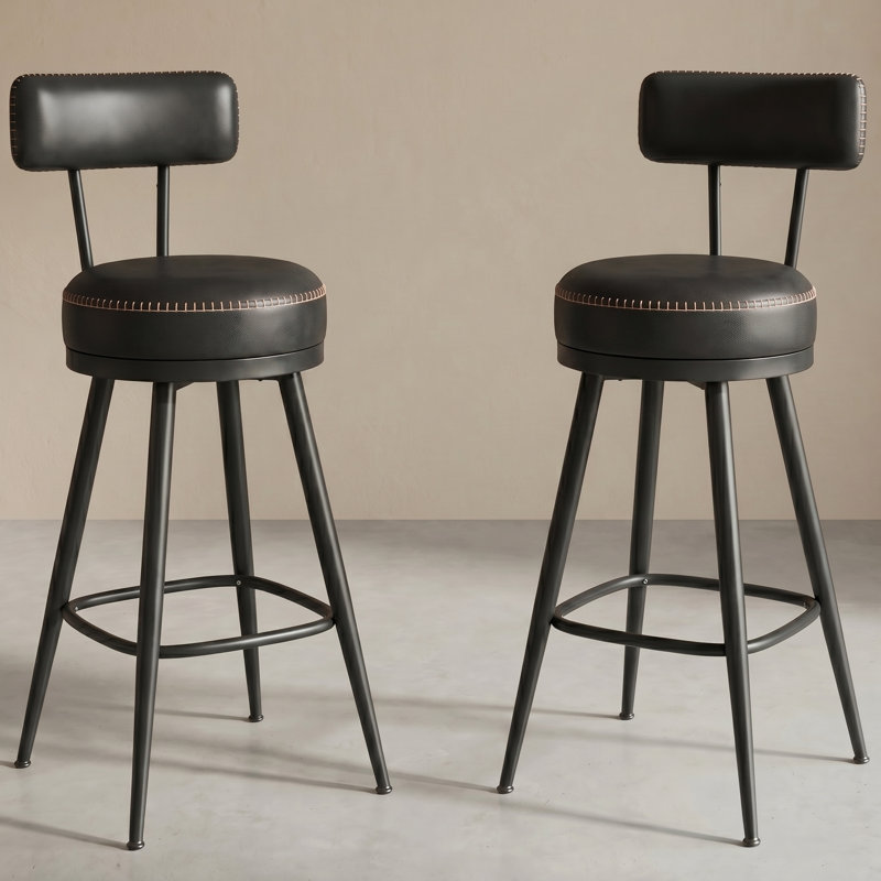 Swivel Bar Stools Set of 2, Counter Height with Back, Mid-Century Modern, 25.6", Ink Black
