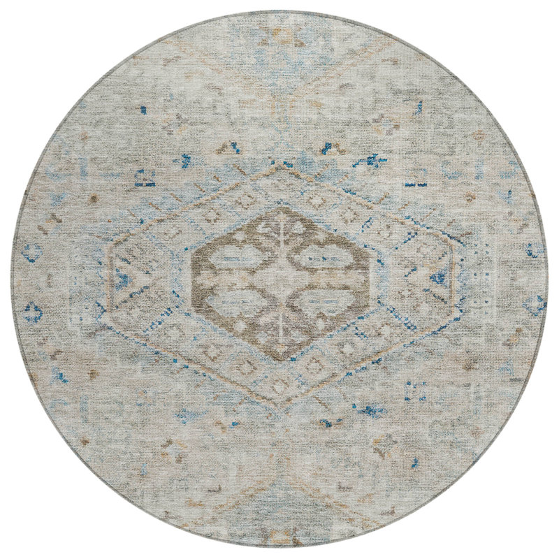 Machine Washable Indoor/Outdoor Earleville ACN2357 Traditional Rug, Round 8'